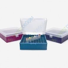 ISOLAB 080.01.002P Tüp Kutusu - P.P - 100 Delikli - Menteşeli - Mor