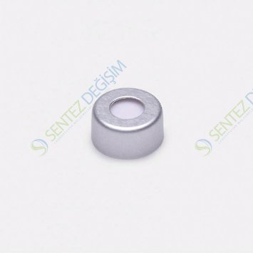 ISOLAB 096.02.002 Crimp Kapak + Septa - Kırmızı Kauçuk / Tef Renksiz - Yarıksız - N11 Crimp Vial İçin