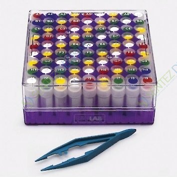 ISOLAB 093.01.002B Cryo Tüp Kutusu - Polikarbonat - 2 ml Tüpler İçin - Menteşeli Kapaklı - Mavi