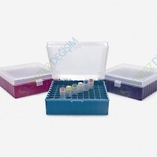 ISOLAB 080.01.002R Tüp Kutusu - P.P - 100 Delikli - Menteşeli - Rubi