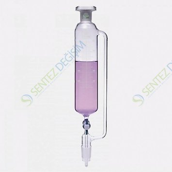 ISOLAB 032.03.050 Damlatma Hunisi - Cam - Silindirik - Basınç Borulu - PTFE Musluklu - 50 ml