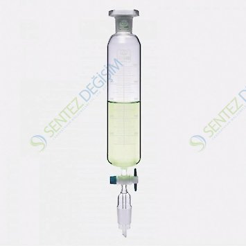 ISOLAB 032.02.100 Damlatma Hunisi - Cam - Silindirik - Dereceli - PTFE Musluklu - 100 ml