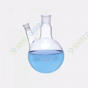 ISOLAB 030.27.902 Balon Dibi Yuvarlak 2 Boyunlu Yan Dişi Şilif Merkez Boyun : NS 29/32 Yan Dişi Şilif : NS 14/23 2000 ml