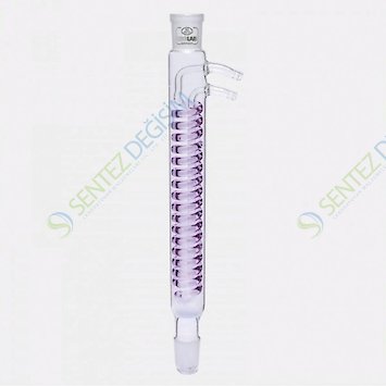 ISOLAB 033.17.403 Soğutucu - Dimroth - 400 mm - Dişi Şilif : NS 29/32 - Erkek Şilif : NS 29/32 - Cam Yan Kol