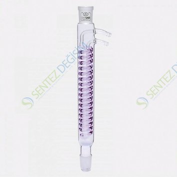 ISOLAB 033.17.253 Soğutucu - Dimroth - 250 mm - Dişi Şilif : NS 29/32 - Erkek Şilif : NS 29/32 - Cam Yan Kol