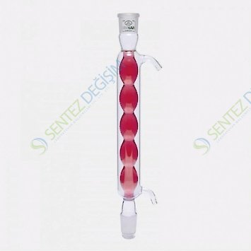 ISOLAB 033.13.252 Soğutucu - Bullu - 250 mm - Dişi Şilif : NS 24/29 - Erkek Şilif : NS 24/29 - Cam Yan Kol