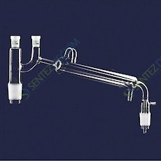 ISOLAB 065.58.004 Destilasyon Bağlantısı Soğutuculu Vakum Adaptörlü Claisen Başlıklı Erkek Şilif: NS 29/32 Dişi Şilif: NS 14/23 Soğutucu Uzunluğu 250 mm