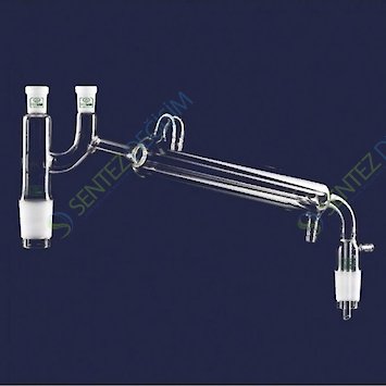 ISOLAB 065.58.003 Destilasyon Bağlantısı Soğutuculu Vakum Adaptörlü Claisen Başlıklı Erkek Şilif: NS 29/32 Dişi Şilif: NS 14/23 Soğutucu Uzunluğu 160 mm