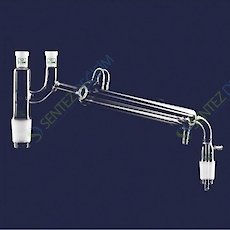 ISOLAB 065.58.002 Destilasyon Bağlantısı Soğutuculu Vakum Adaptörlü Claisen Başlıklı Erkek Şilif: NS 14/23 Dişi Şilif: NS 14/23 Soğutucu Uzunluğu 250 mm