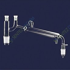 ISOLAB 065.58.001 Destilasyon Bağlantısı Soğutuculu Vakum Adaptörlü Claisen Başlıklı Erkek Şilif: NS 14/32 Dişi Şilif: NS 14/23 Soğutucu Uzunluğu 160 mm