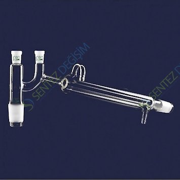 ISOLAB 065.57.003 Destilasyon Bağlantısı Kondenserli ve Claisen Başlıklı Standart Erkek Şilif: NS 29/32 Dişi Şilif: NS 14/23 Kondenser Uzunluğu 250 mm