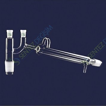 ISOLAB 065.57.002 Destilasyon Bağlantısı Kondenserli ve Claisen Başlıklı Standart Erkek Şilif: NS 14/23 Dişi Şilif: NS 14/23 Kondenser Uzunluğu 250 mm