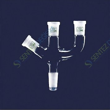 ISOLAB 065.44.005 Adaptör 3 Boyunlu Açılı Ve Paralel Dişi Şilif : NS 29/32 Erkek Şilif : NS 14/23 Açılı Ve Paralel Dişi Şilif : NS 14/23