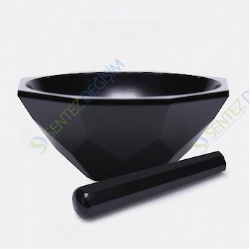 ISOLAB 038.18.125 Havan - Agat - Tokmağı İle - Çap 125 mm - Standart Form - Siyah