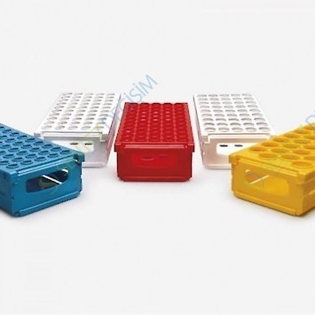 ISOLAB 079.03.004R Tüp Standı - Katlanabilir - 45 Delik - 20 mm Tüpler İçin - Kırmızı