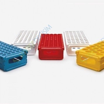 ISOLAB 079.03.001R Tüp Standı - Katlanabilir - 50 Delik - 13 mm Tüpler İçin - Kırmızı