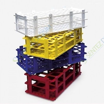 ISOLAB 079.01.005R Tüp Standı - Demonte - P.P - 32 Delik - 25 mm Tüpler İçin - Kırmızı