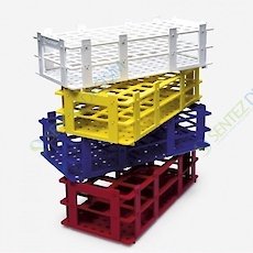 ISOLAB 079.01.002R Tüp Standı - Demonte - P.P - 55 Delik - 16 mm Tüpler İçin - Kırmızı