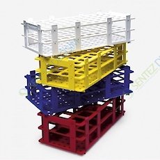 ISOLAB 079.01.001R Tüp Standı - Demonte - P.P - 84 Delik - 13 mm Tüpler İçin - Kırmızı