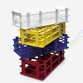 ISOLAB 079.01.001B Tüp Standı - Demonte - P.P - 84 Delik - 13 mm Tüpler İçin - Mavi