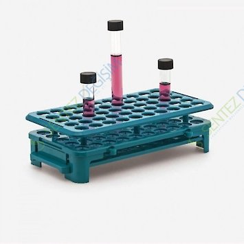 ISOLAB 079.11.016 Tüp Standı - Silikon Tutacaklı - 50 Delik - 16 mm Tüpler İçin