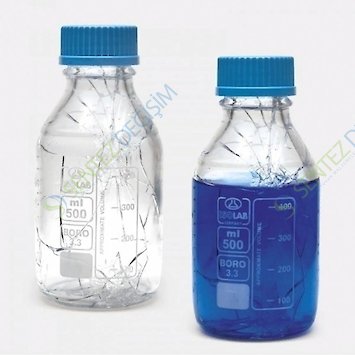 ISOLAB 061.01.500C Şişe - Borosilikat Cam - Şeffaf - Vidalı Kapaklı - 500 ml - Yüzey Kaplı