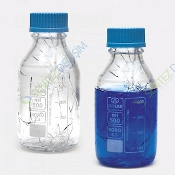 ISOLAB 061.01.100 Şişe - Borosilikat Cam - Şeffaf - Vidalı Kapaklı - 100 ml