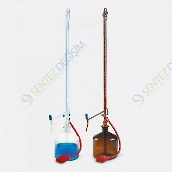 ISOLAB 019.01.010 Büret Otomatik Şeffaf Ptfe Ara Musluklu As Kalite Grup Sertifikalı Şelbah Çizgili Mavi Skala 10 ml