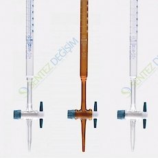 ISOLAB 018.01.025 Büret Düz Amber Ptfe Musluklu As Kalite Grup Sertifikalı Beyaz Skala 25 ml