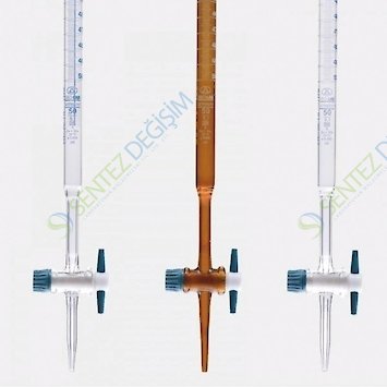 ISOLAB 018.01.010 Büret Düz Amber Ptfe Musluklu As Kalite Grup Sertifikalı Beyaz Skala 10 ml