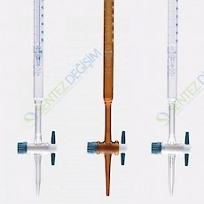 ISOLAB IS.017.02.025 Büret Düz Şeffaf Ptfe Musluklu As Kalite Grup Sertifikalı Mavi Skala 25 ml