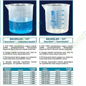ISOLAB 026.01.901 Plastik Beher - P.P - Kısa Form - Kabartma Skala - 1000 ml / 1 Adet